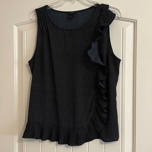 Ann Taylor Navy Polka Dot Ruffle Sleeveless Blouse